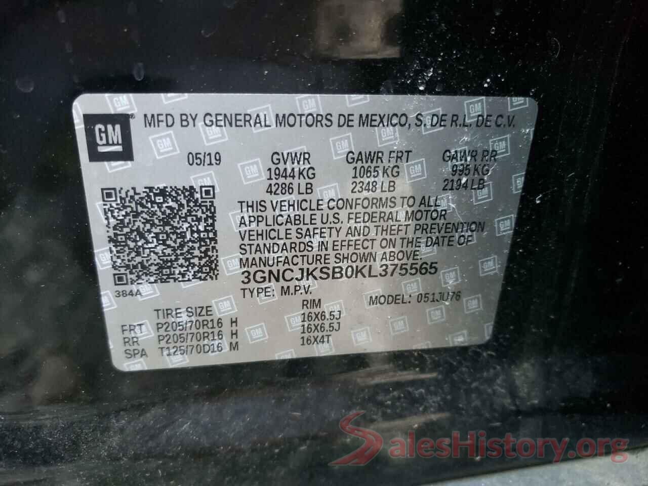 3GNCJKSB0KL375565 2019 CHEVROLET TRAX