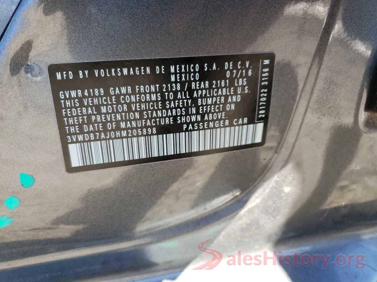 3VWDB7AJ0HM205898 2017 VOLKSWAGEN JETTA