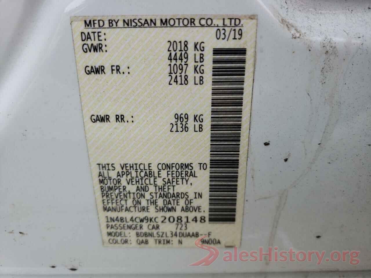 1N4BL4CW9KC208148 2019 NISSAN ALTIMA