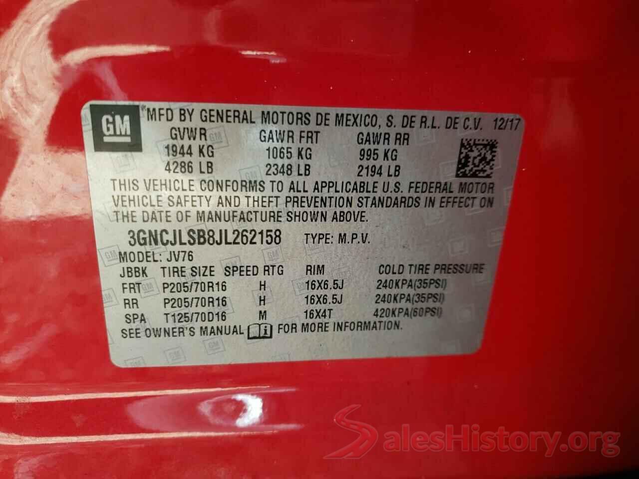 3GNCJLSB8JL262158 2018 CHEVROLET TRAX