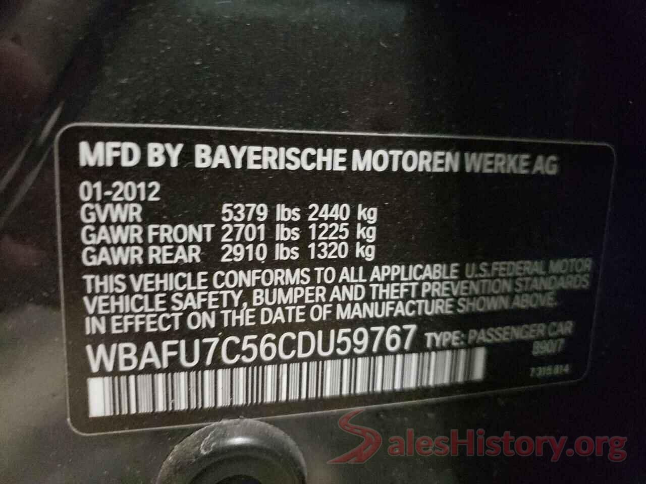 WBAFU7C56CDU59767 2012 BMW 5 SERIES