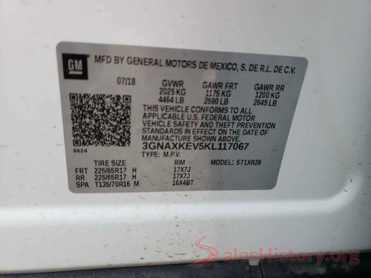 3GNAXKEV5KL117067 2019 CHEVROLET EQUINOX