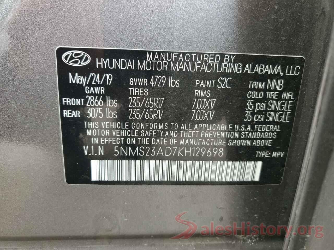 5NMS23AD7KH129698 2019 HYUNDAI SANTA FE