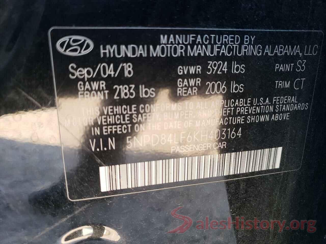 5NPD84LF6KH403164 2019 HYUNDAI ELANTRA