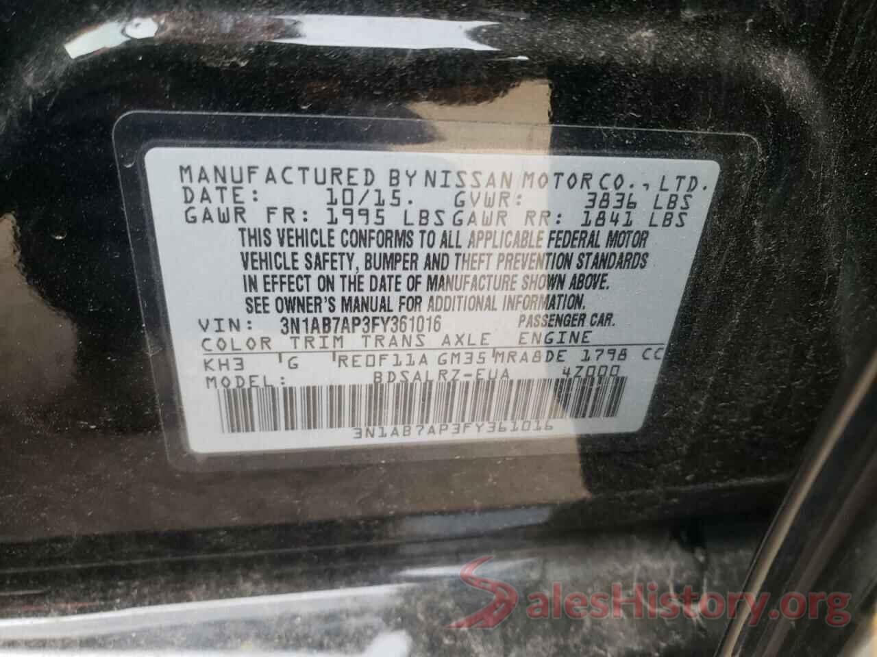 3N1AB7AP3FY361016 2015 NISSAN SENTRA