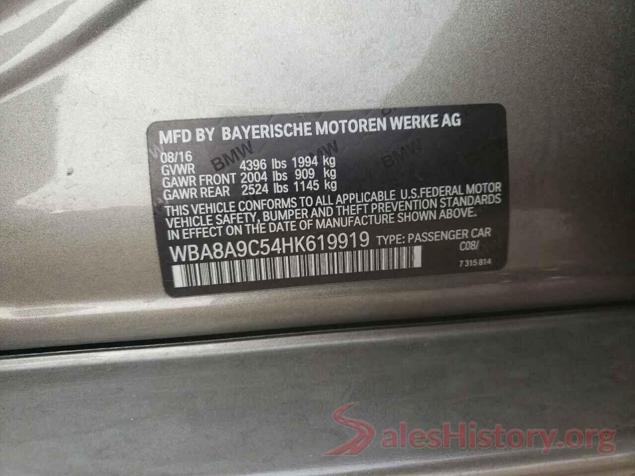 WBA8A9C54HK619919 2017 BMW 3 SERIES