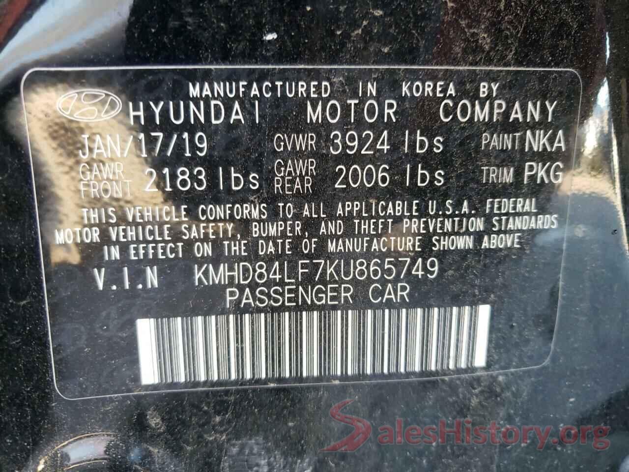 KMHD84LF7KU865749 2019 HYUNDAI ELANTRA