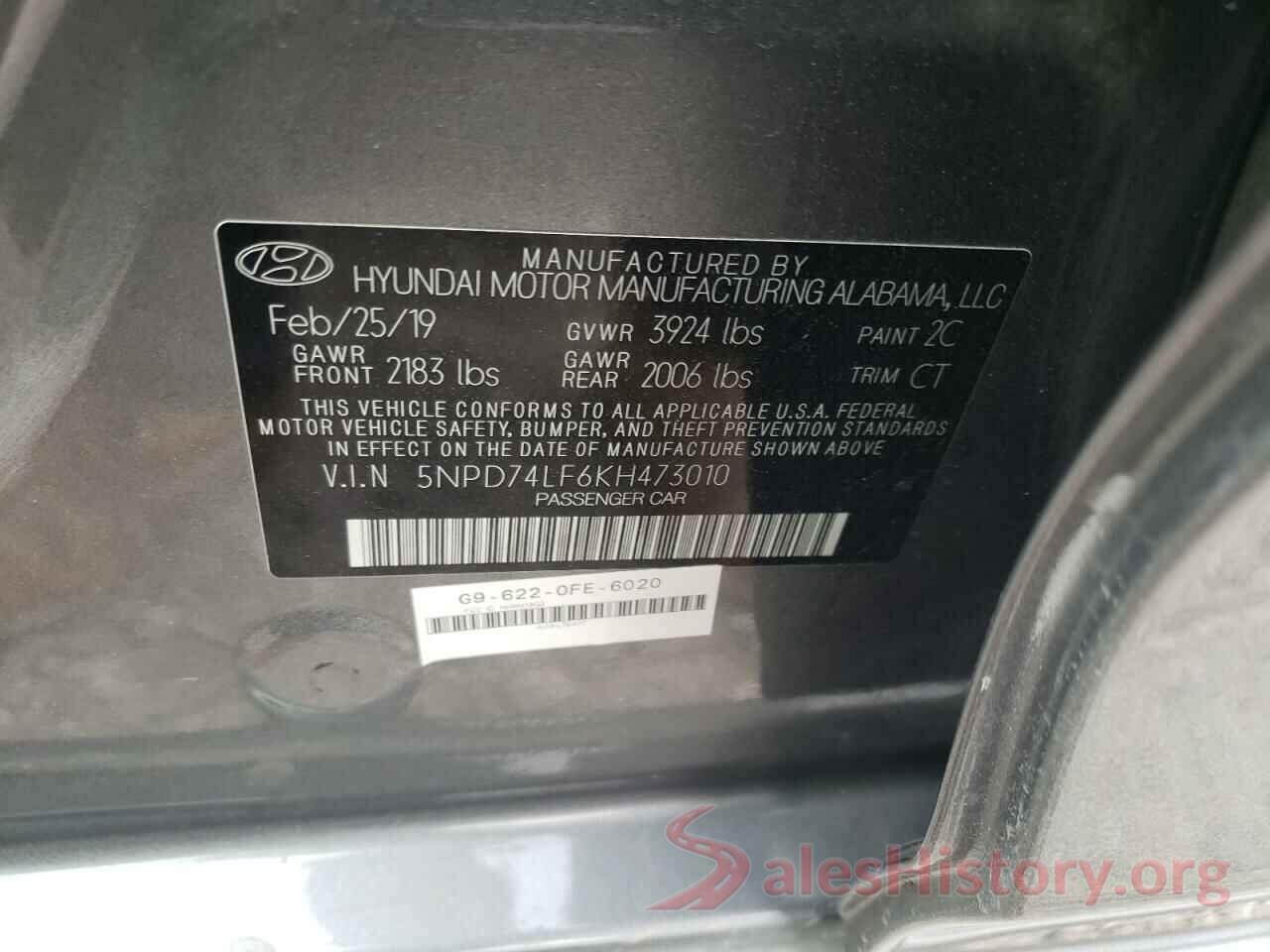 5NPD74LF6KH473010 2019 HYUNDAI ELANTRA