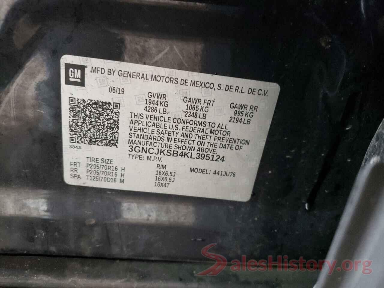 3GNCJKSB4KL395124 2019 CHEVROLET TRAX