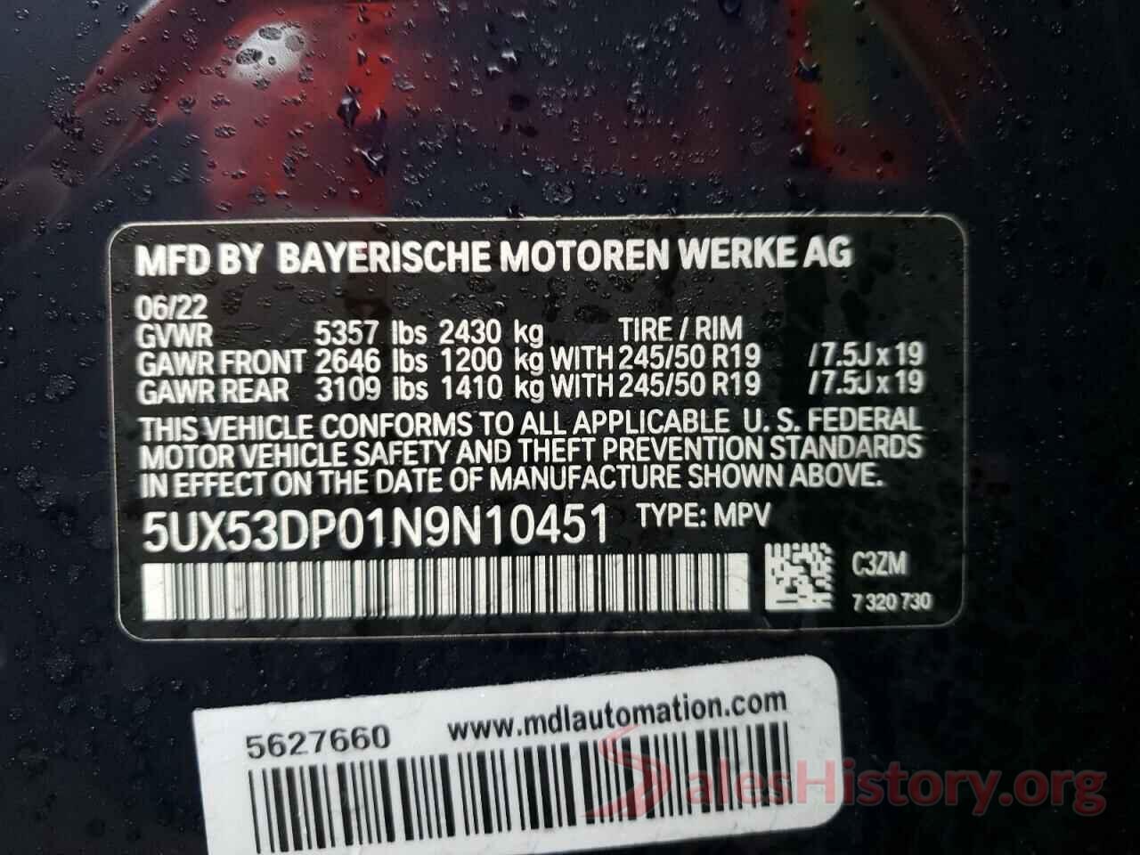 5UX53DP01N9N10451 2022 BMW X3