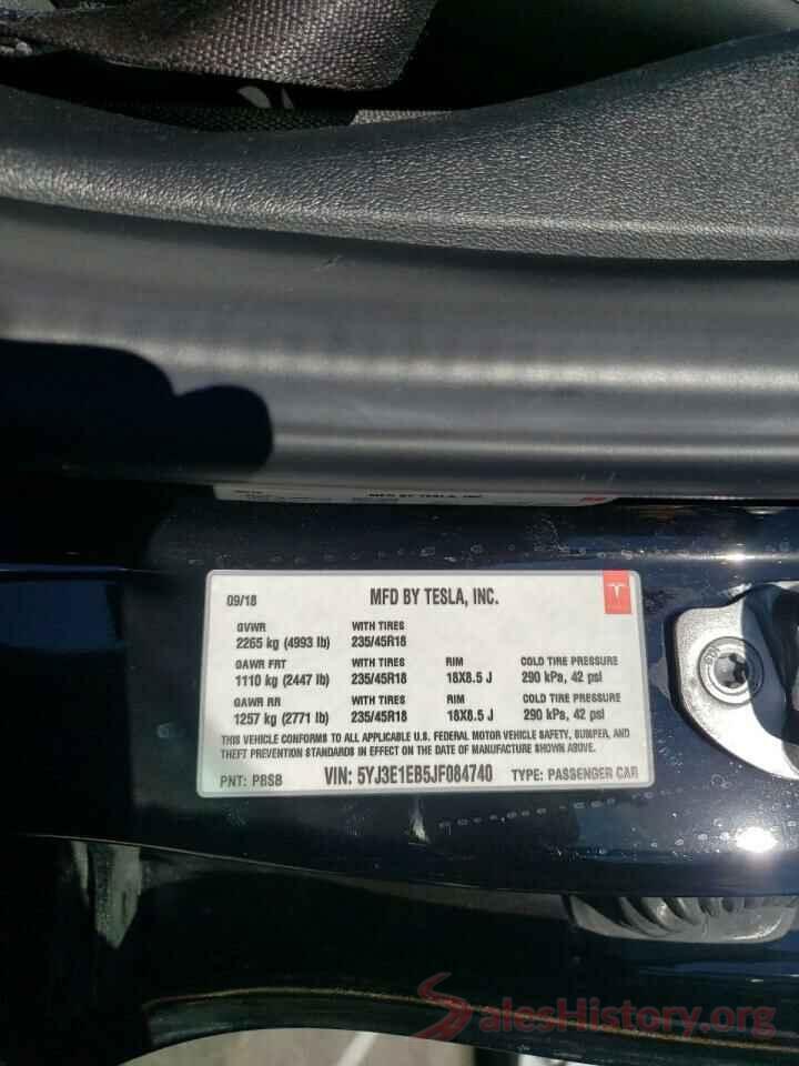 5YJ3E1EB5JF084740 2018 TESLA MODEL 3