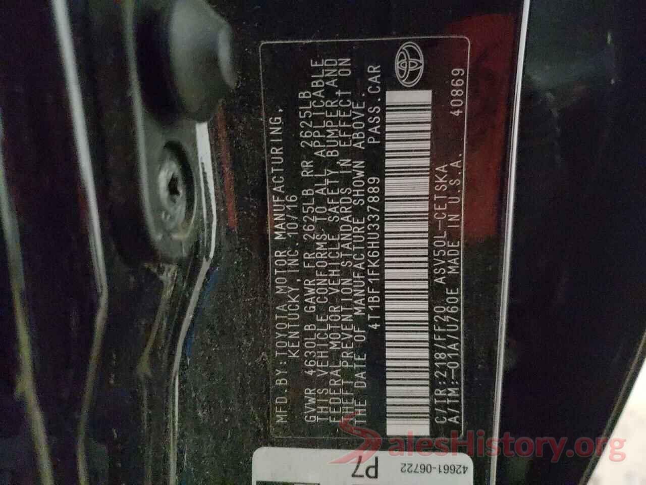 4T1BF1FK6HU337889 2017 TOYOTA CAMRY