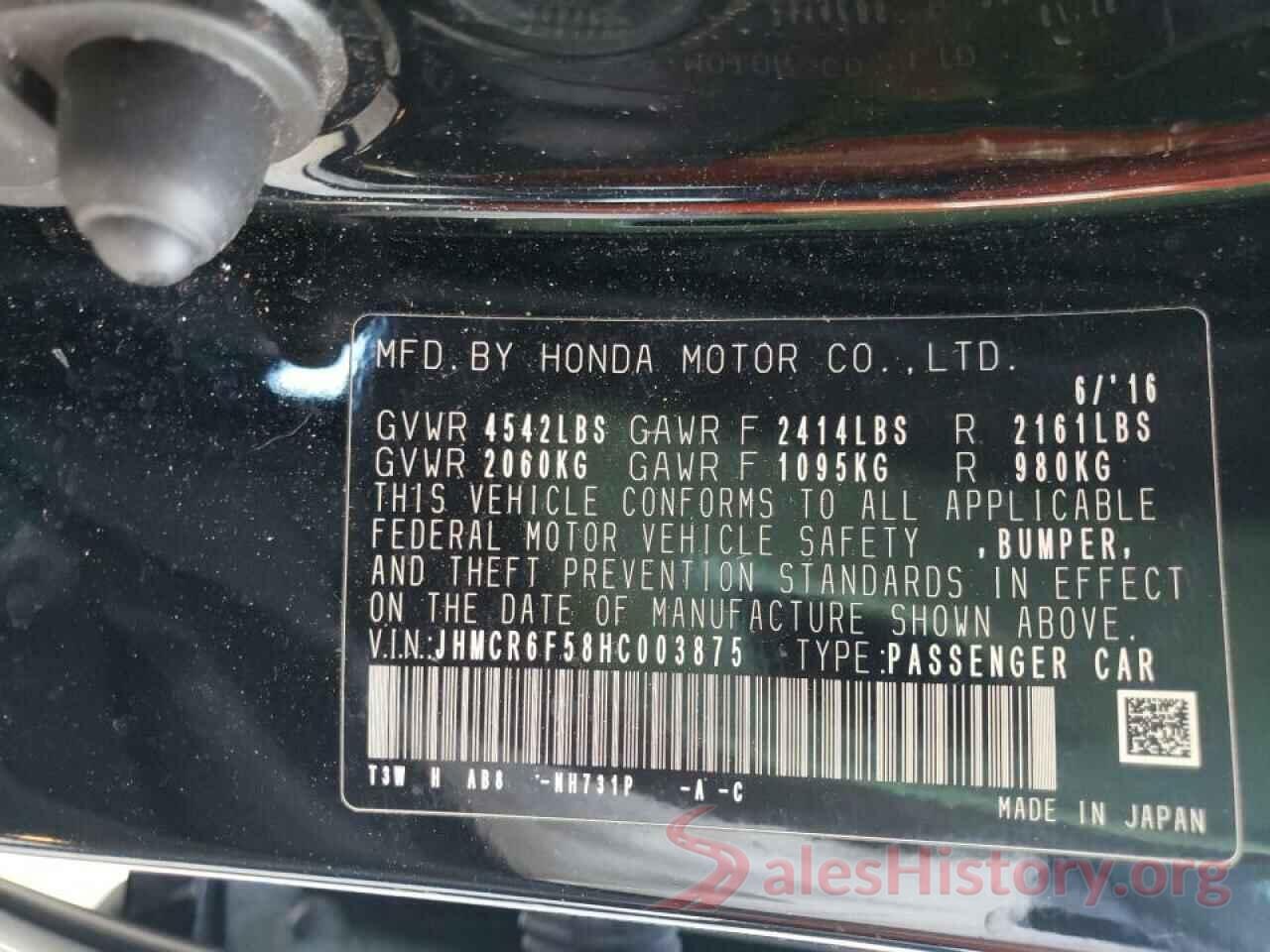 JHMCR6F58HC003875 2017 HONDA ACCORD