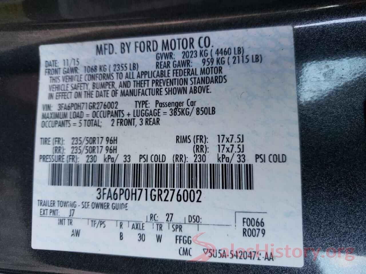 3FA6P0H71GR276002 2016 FORD FUSION