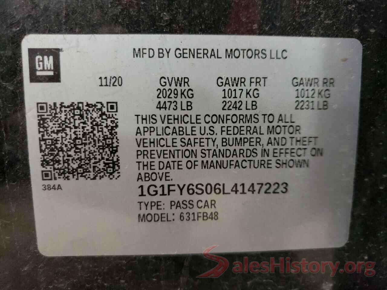 1G1FY6S06L4147223 2020 CHEVROLET BOLT