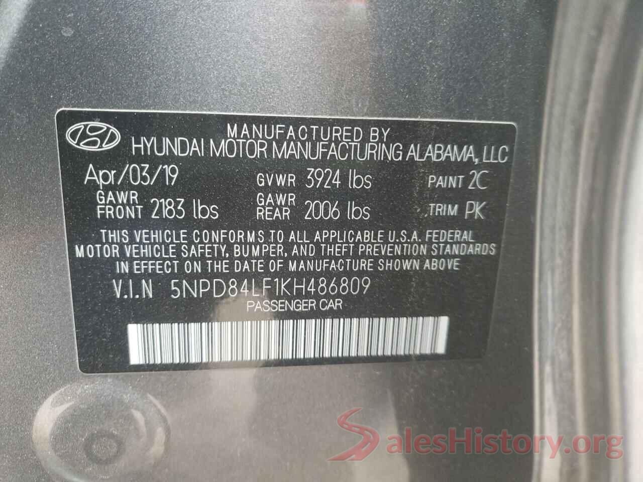 5NPD84LF1KH486809 2019 HYUNDAI ELANTRA