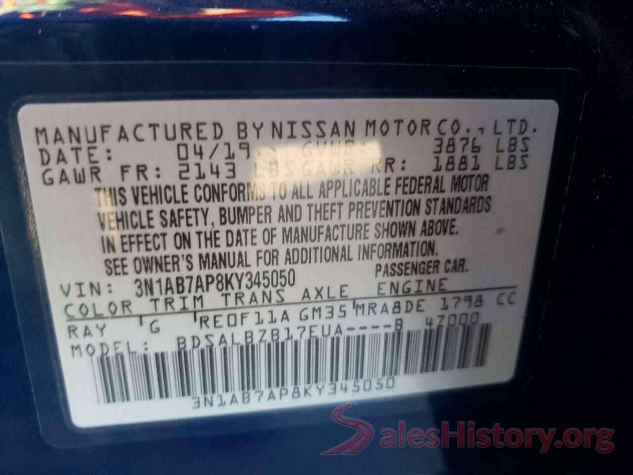 3N1AB7AP8KY345050 2019 NISSAN SENTRA