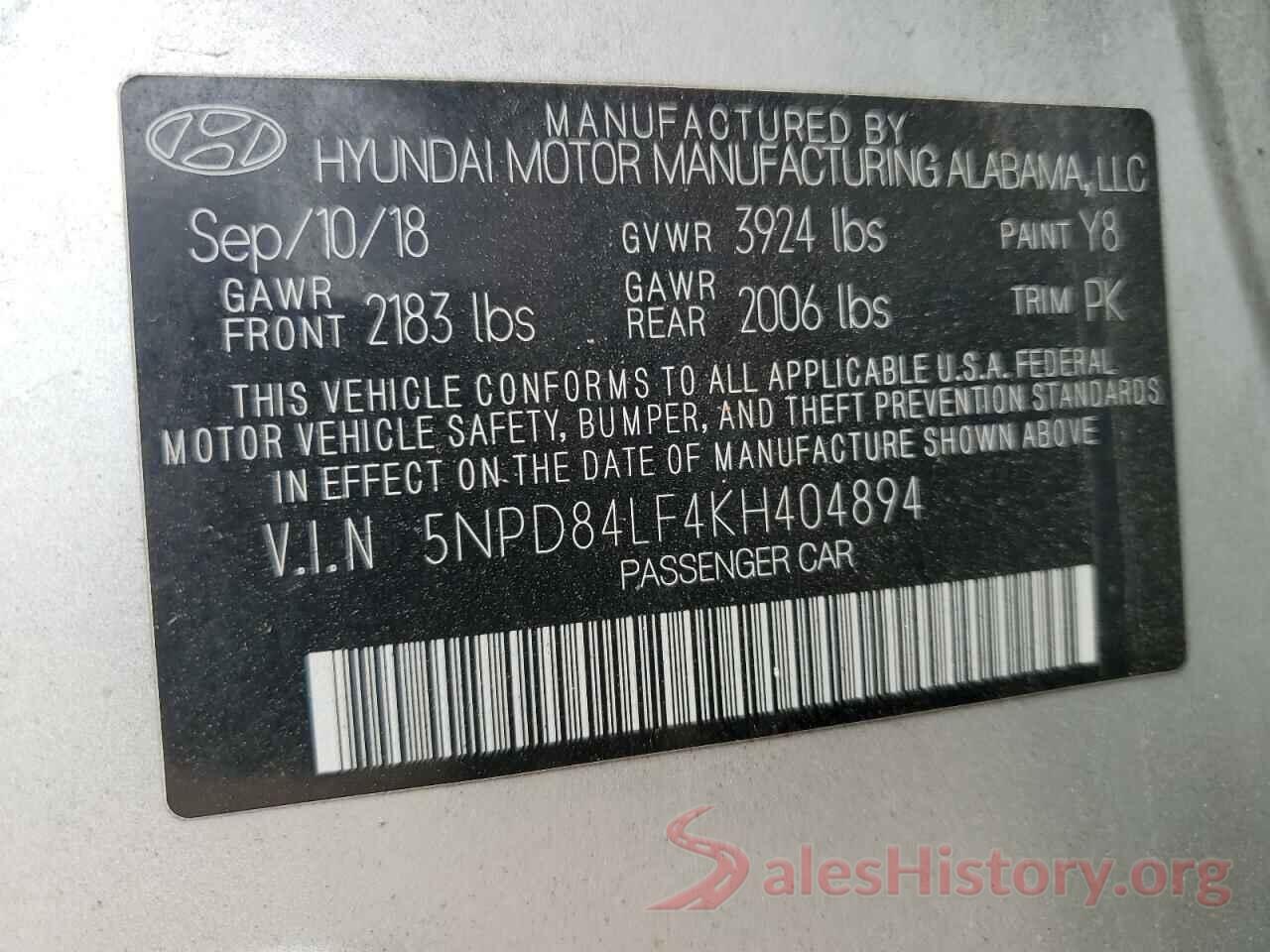 5NPD84LF4KH404894 2019 HYUNDAI ELANTRA