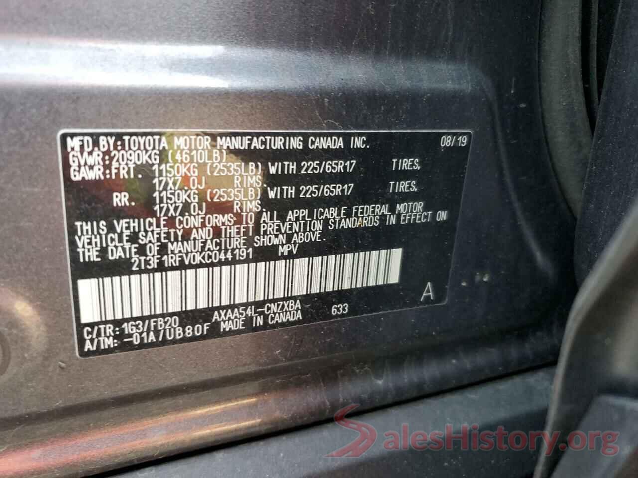 2T3F1RFV0KC044191 2019 TOYOTA RAV4