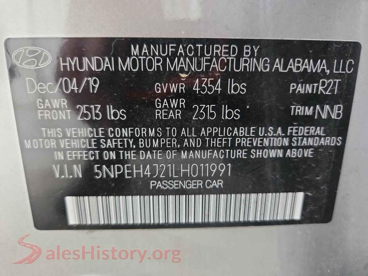 2020 HYUNDAI SONATA VIN 5NPEH4J21LH011991, wheel and tire