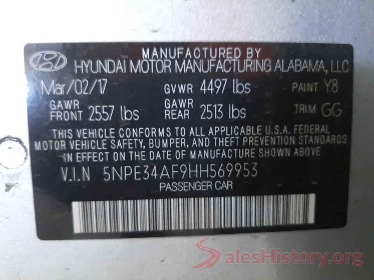 5NPE34AF9HH569953 2017 HYUNDAI SONATA