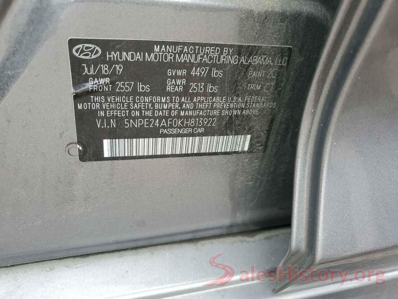 5NPE24AF0KH813922 2019 HYUNDAI SONATA