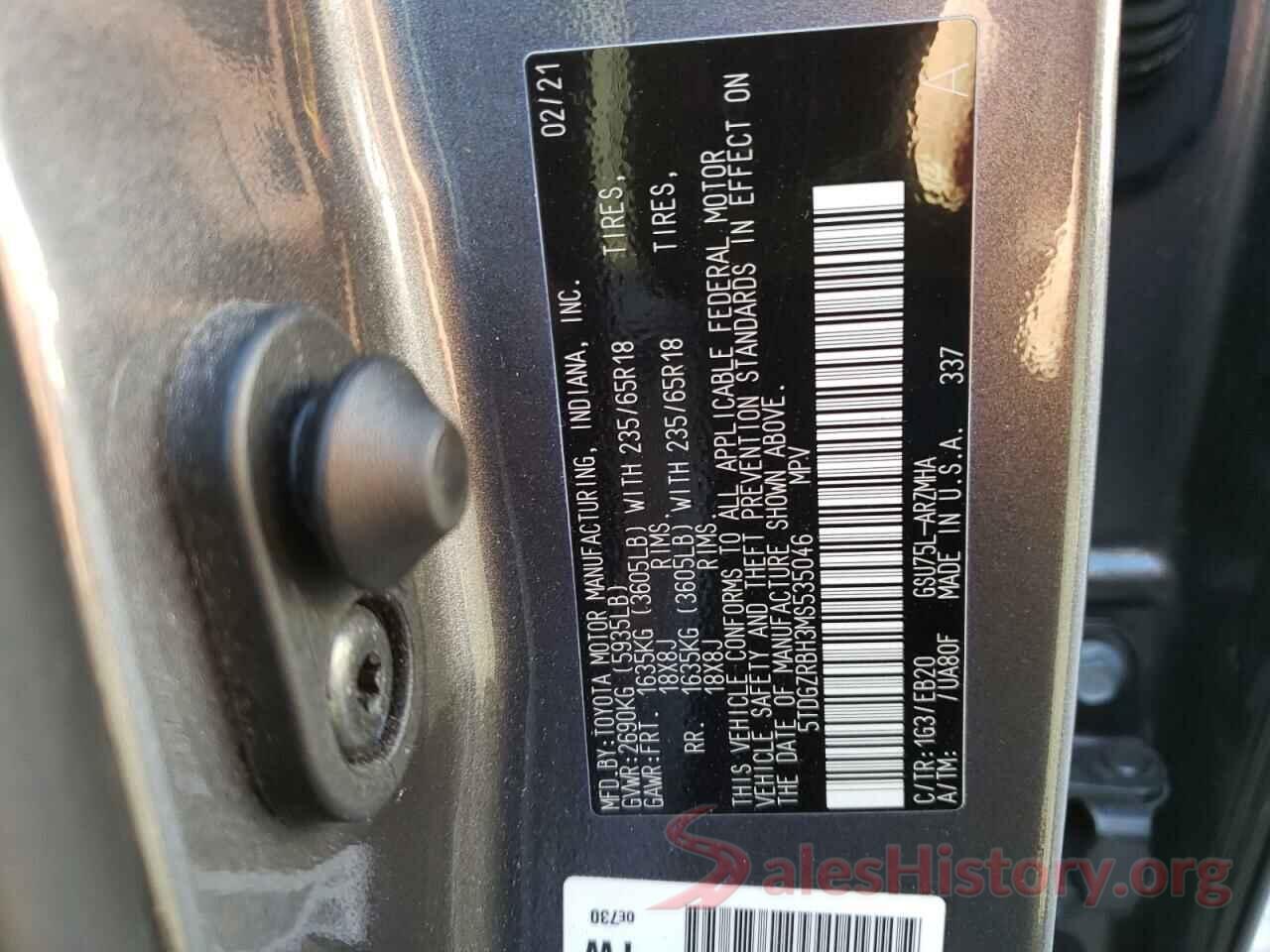 5TDGZRBH3MS535046 2021 TOYOTA HIGHLANDER