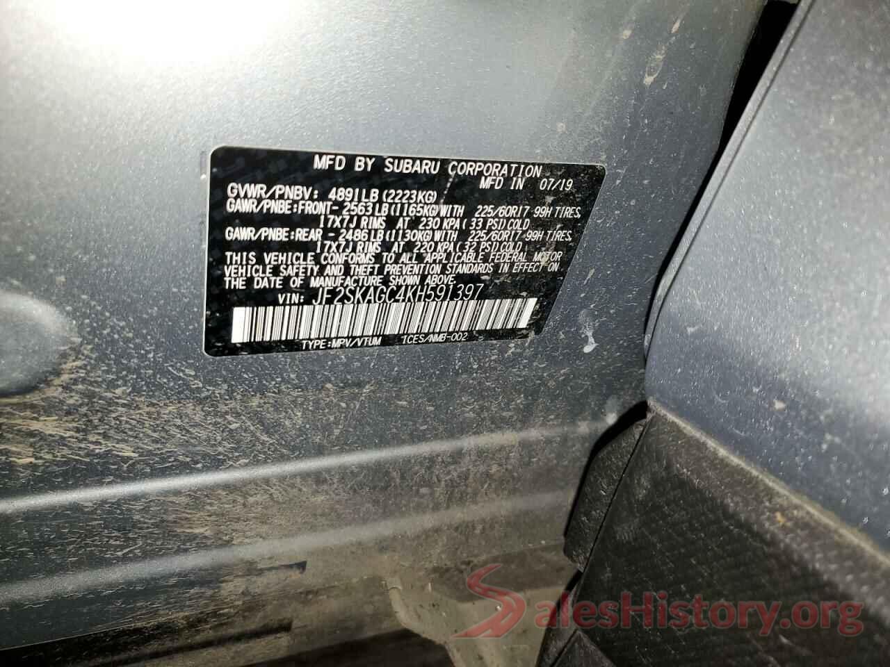 JF2SKAGC4KH591397 2019 SUBARU FORESTER