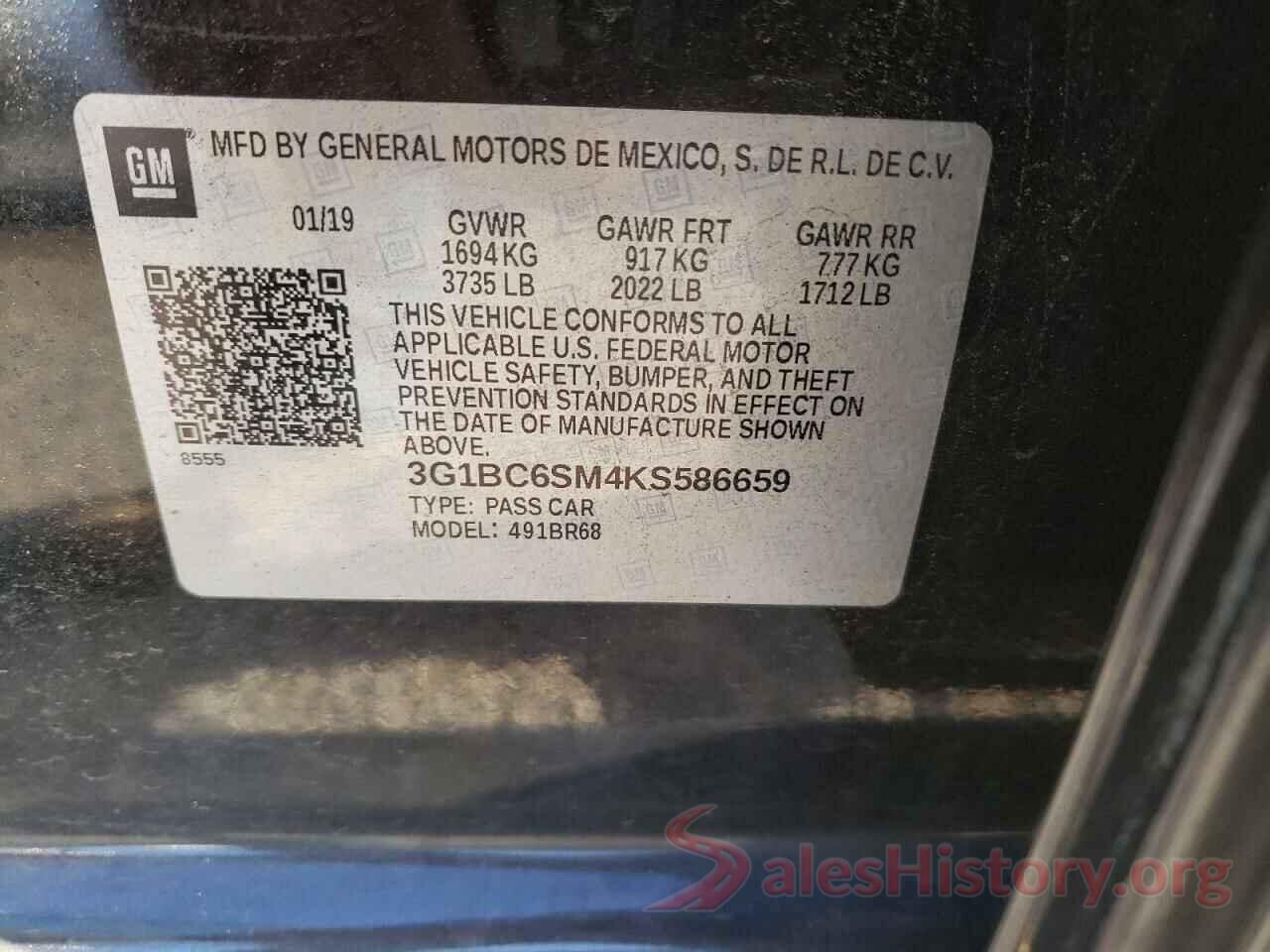 3G1BC6SM4KS586659 2019 CHEVROLET CRUZE