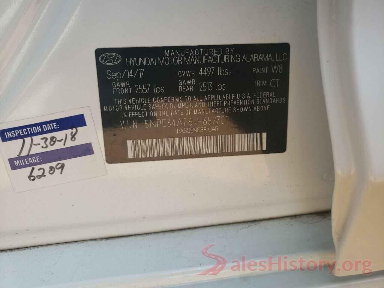 5NPE34AF6JH652701 2018 HYUNDAI SONATA