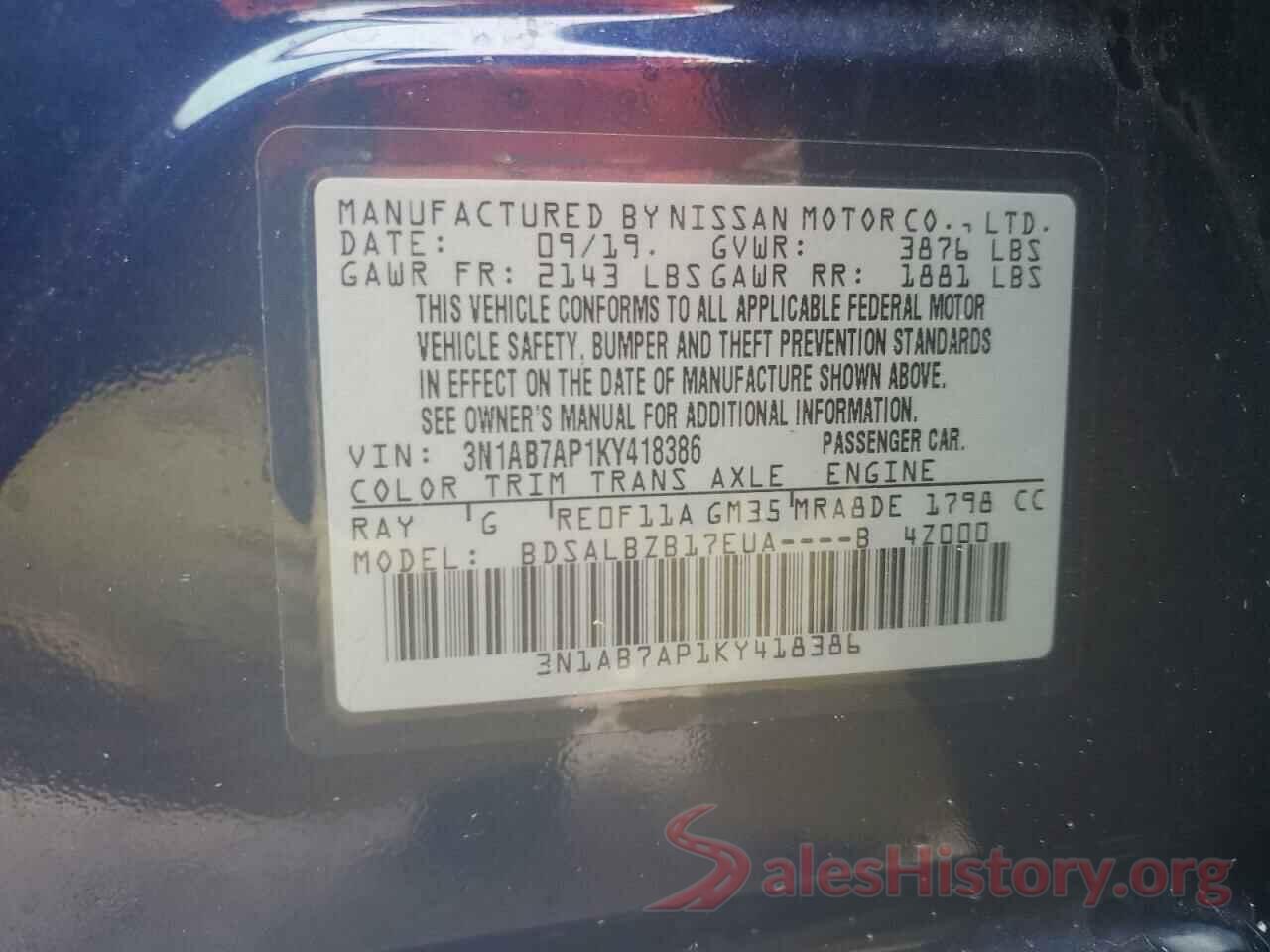 3N1AB7AP1KY418386 2019 NISSAN SENTRA