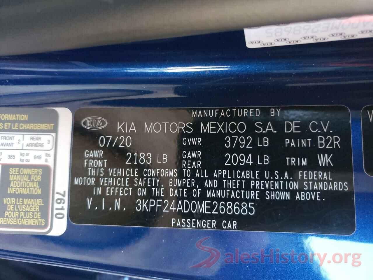 3KPF24AD0ME268685 2021 KIA FORTE