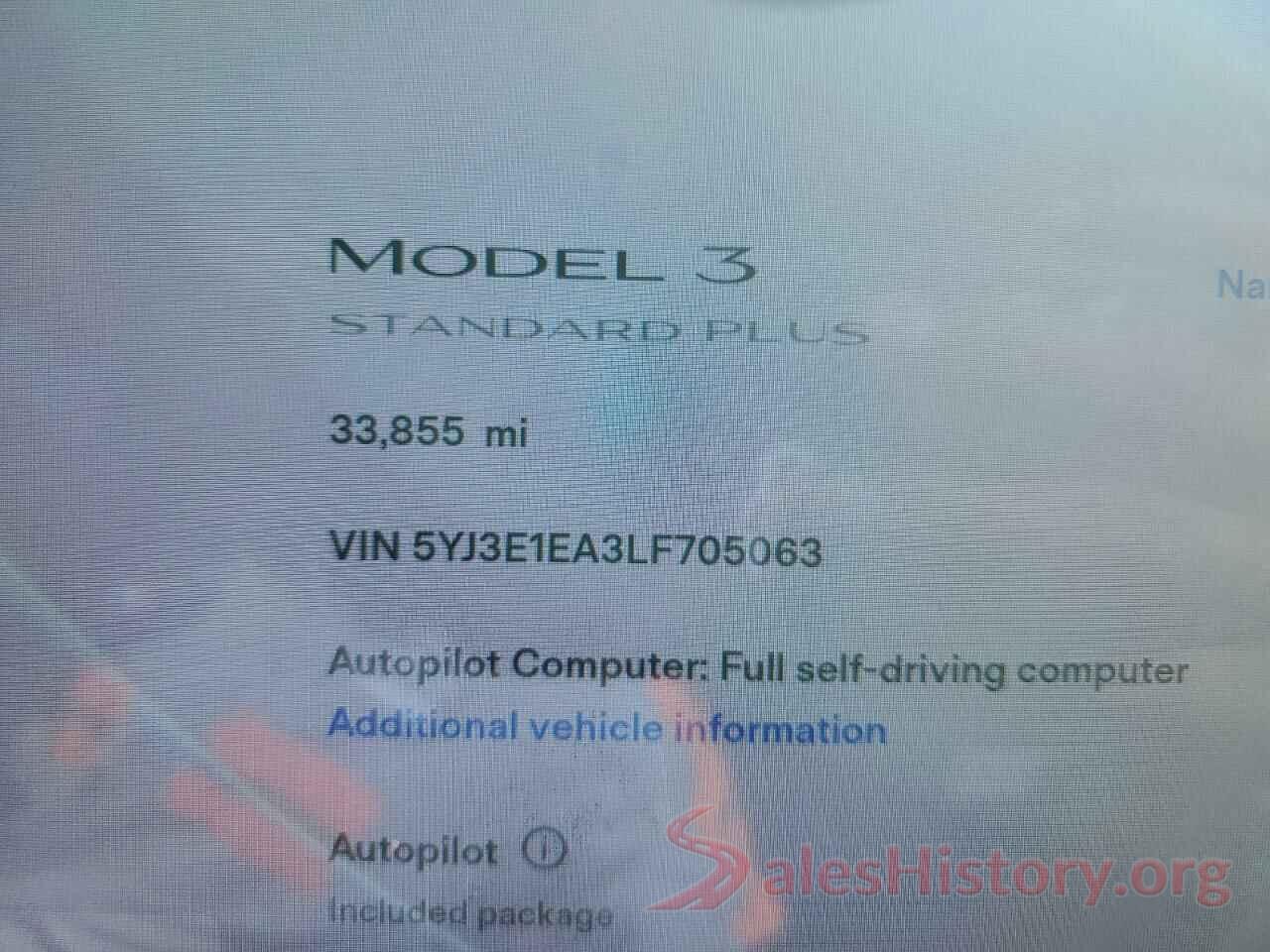 5YJ3E1EA3LF705063 2020 TESLA MODEL 3