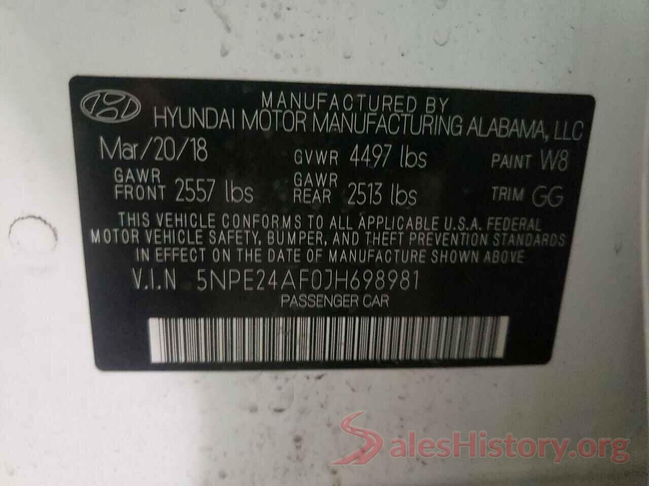 5NPE24AF0JH698981 2018 HYUNDAI SONATA