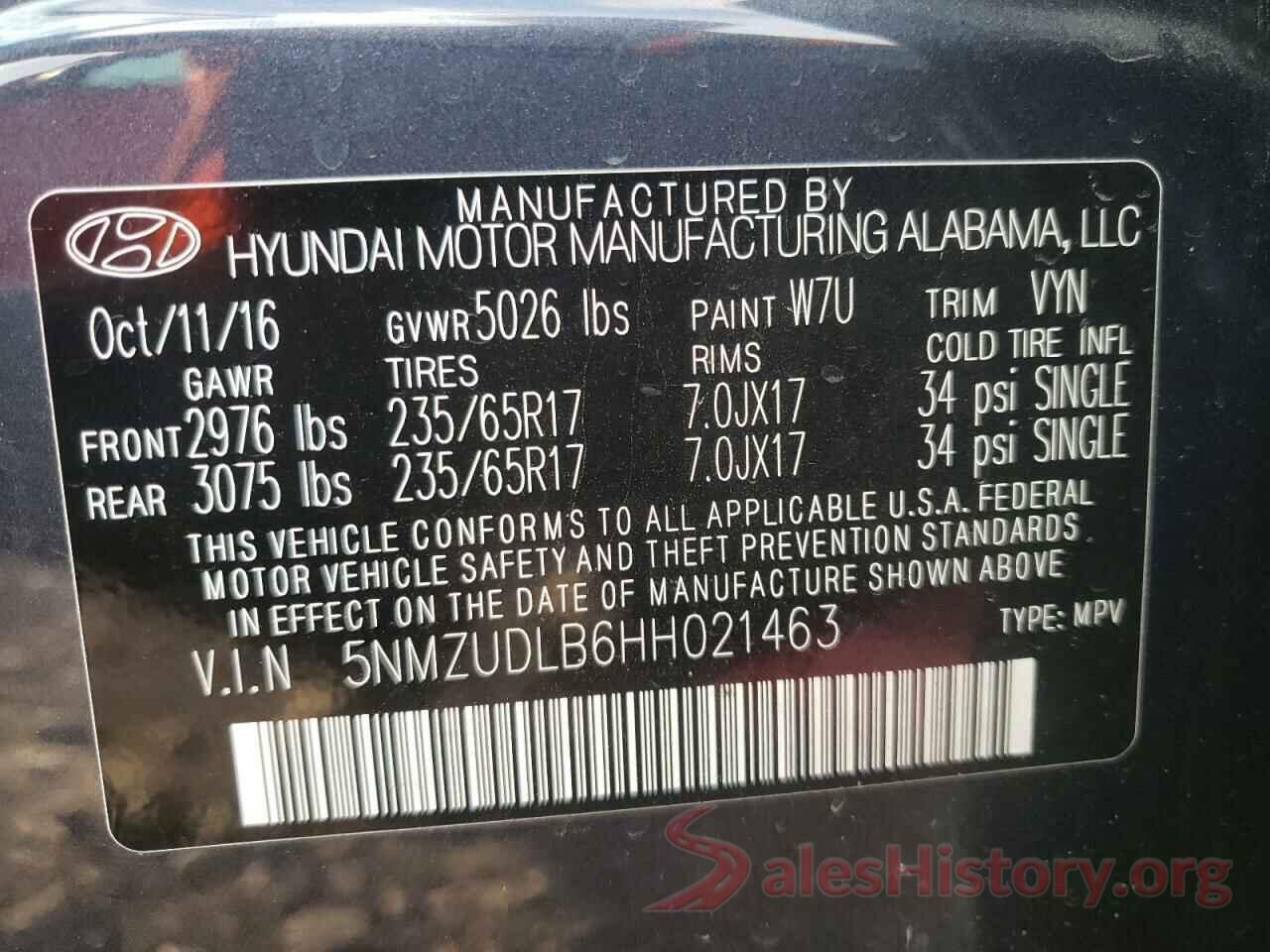 5NMZUDLB6HH021463 2017 HYUNDAI SANTA FE