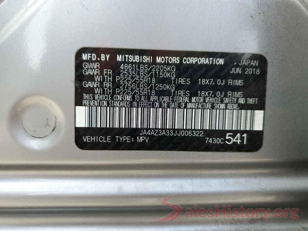 JA4AZ3A33JJ006322 2018 MITSUBISHI OUTLANDER