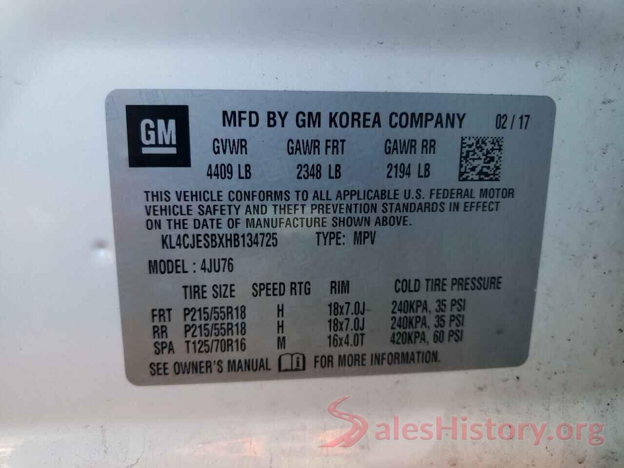 KL4CJESBXHB134725 2017 BUICK ENCORE