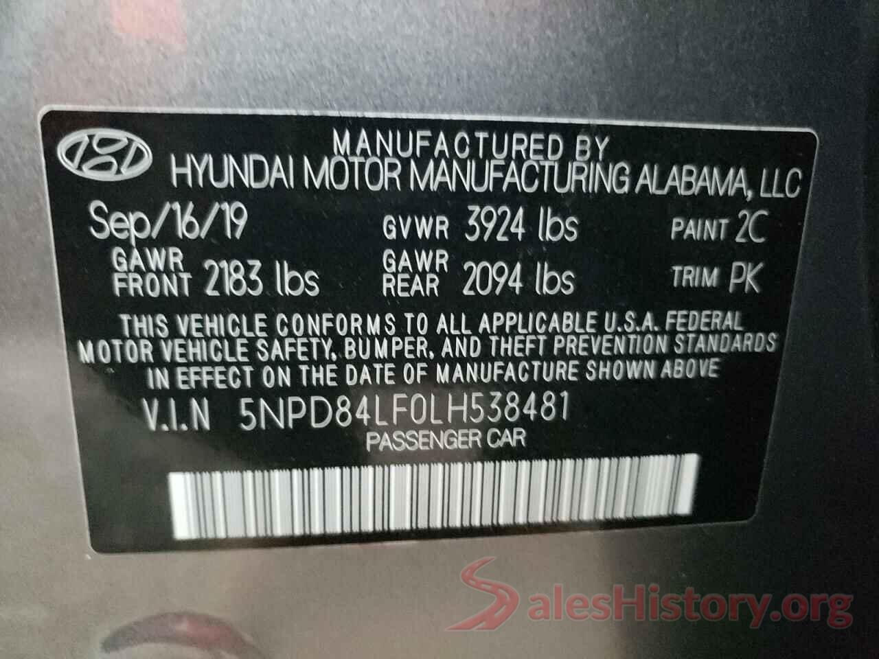 5NPD84LF0LH538481 2020 HYUNDAI ELANTRA