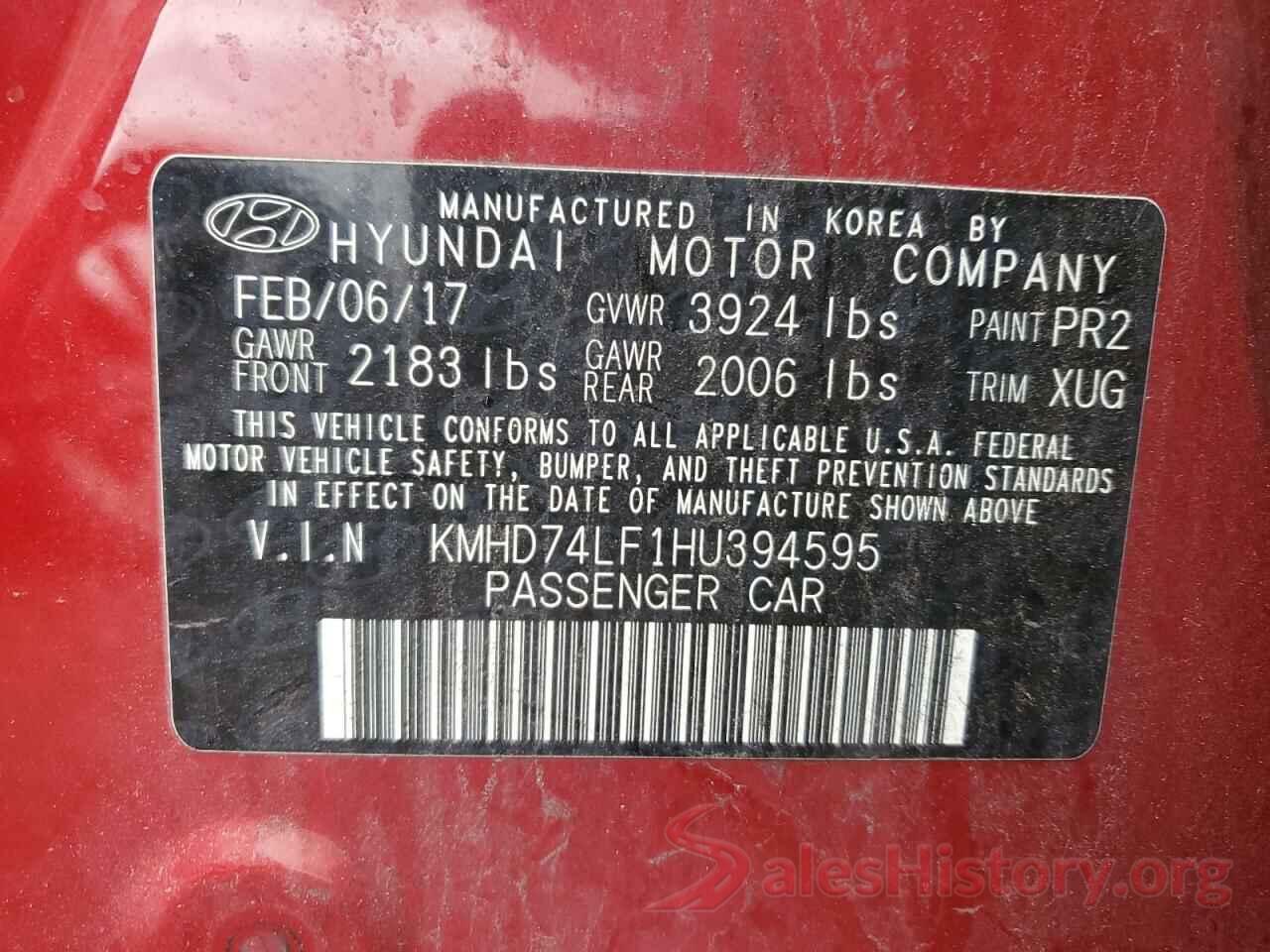 KMHD74LF1HU394595 2017 HYUNDAI ELANTRA