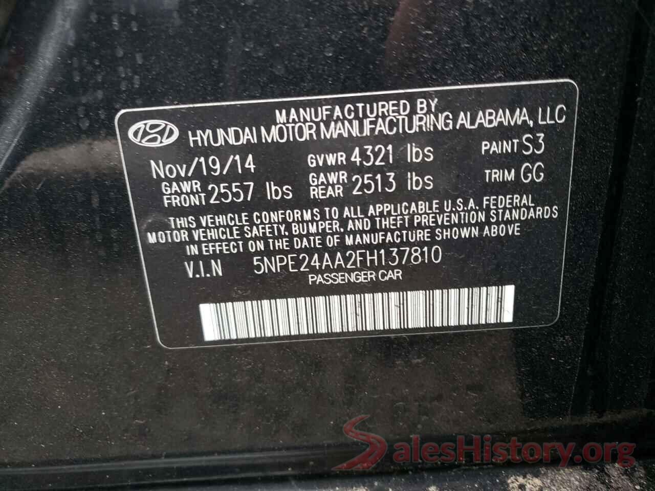 5NPE24AA2FH137810 2015 HYUNDAI SONATA