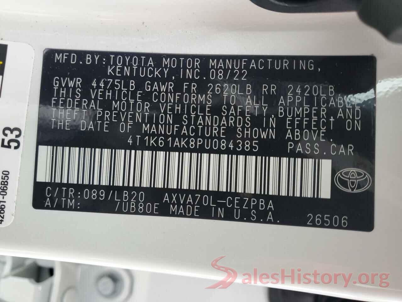 4T1K61AK8PU084385 2023 TOYOTA CAMRY