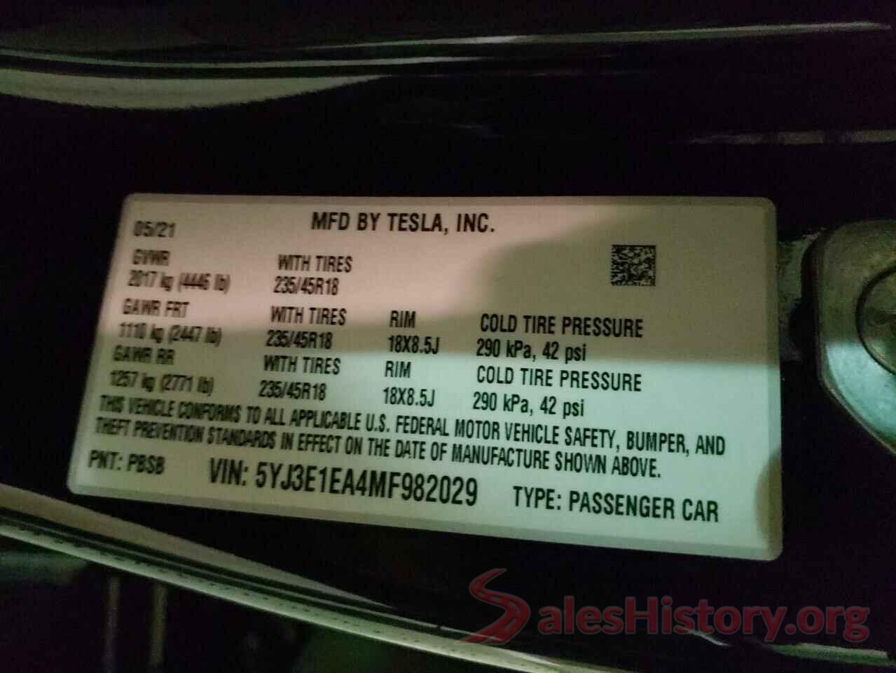 5YJ3E1EA4MF982029 2021 TESLA MODEL 3