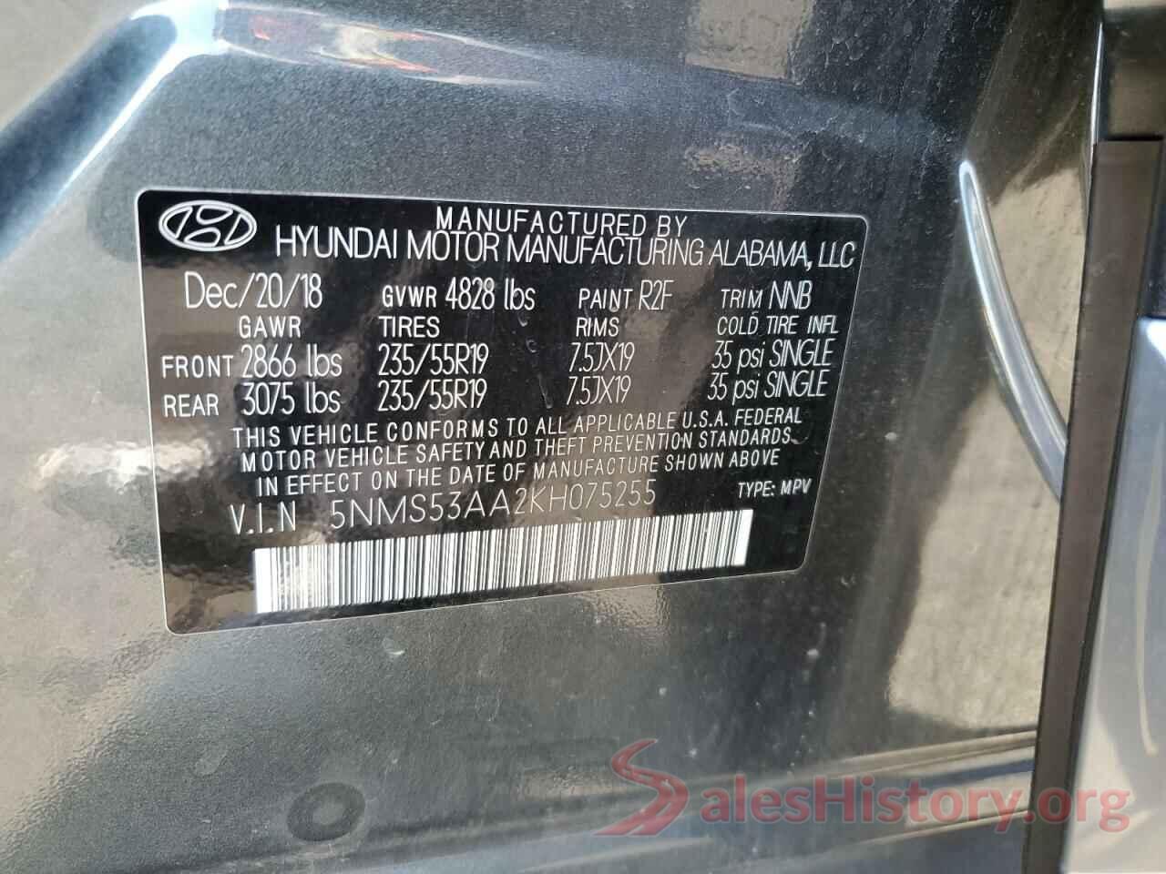 5NMS53AA2KH075255 2019 HYUNDAI SANTA FE