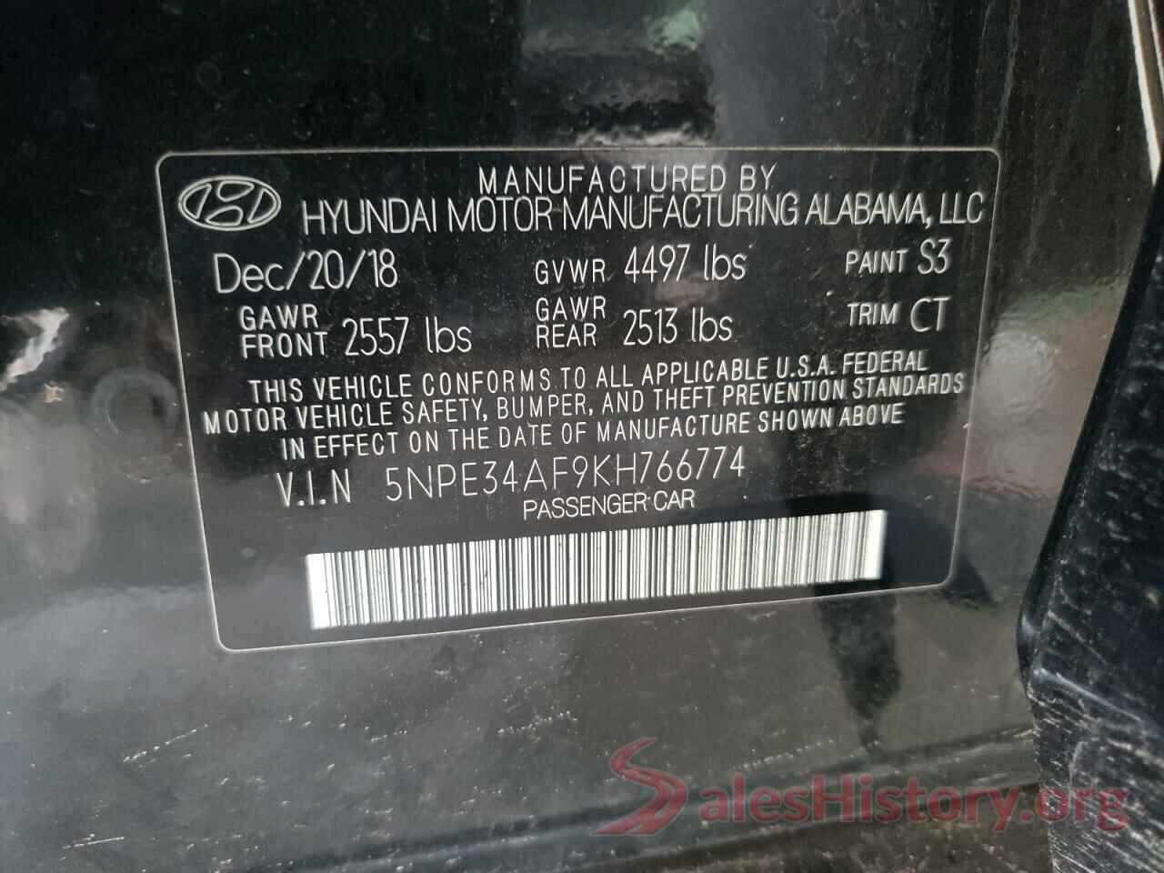 5NPE34AF9KH766774 2019 HYUNDAI SONATA