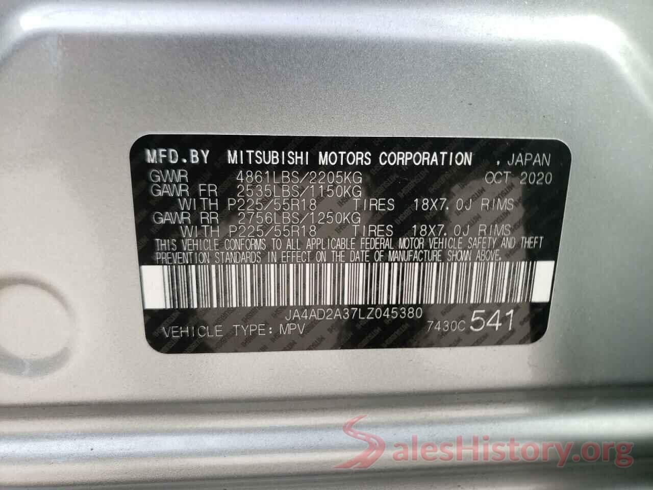 JA4AD2A37LZ045380 2020 MITSUBISHI OUTLANDER