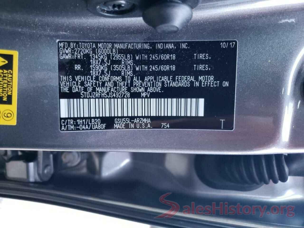 5TDJZRFH5JS492728 2018 TOYOTA HIGHLANDER