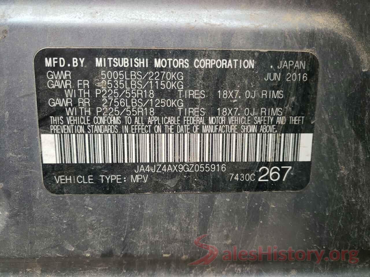 JA4JZ4AX9GZ055916 2016 MITSUBISHI OUTLANDER