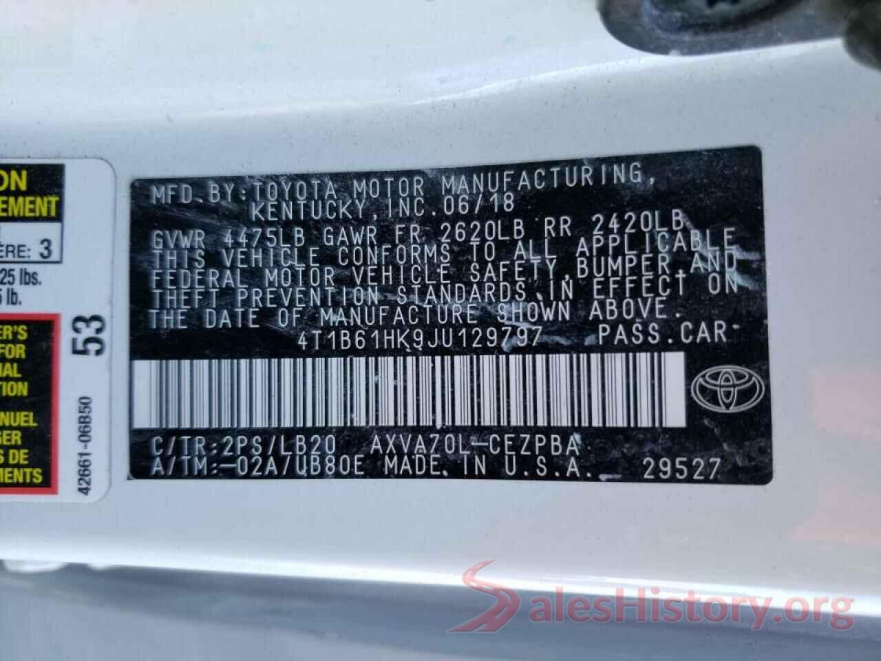 4T1B61HK9JU129797 2018 TOYOTA CAMRY