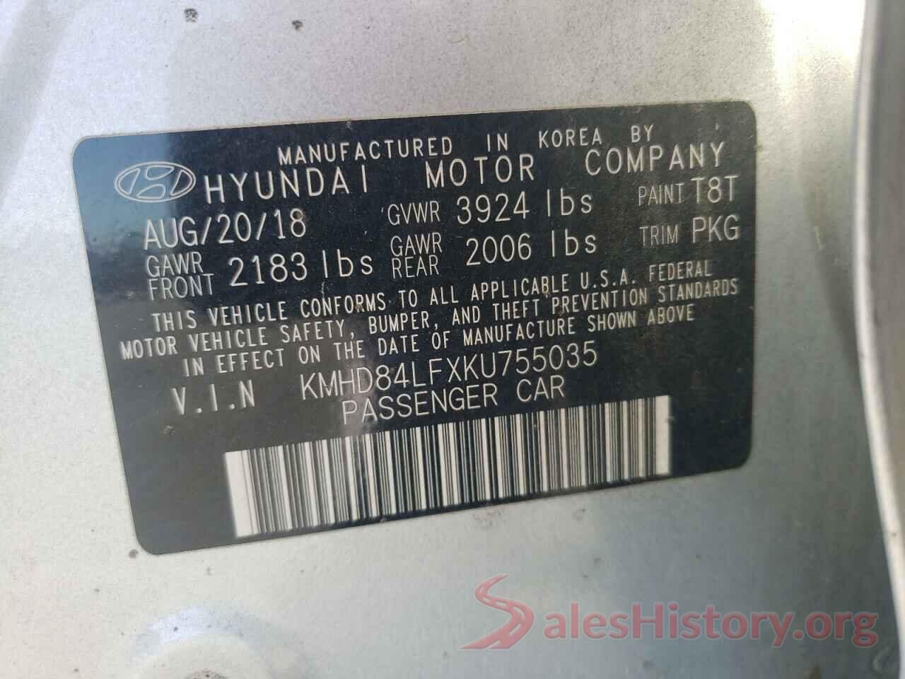 KMHD84LFXKU755035 2019 HYUNDAI ELANTRA