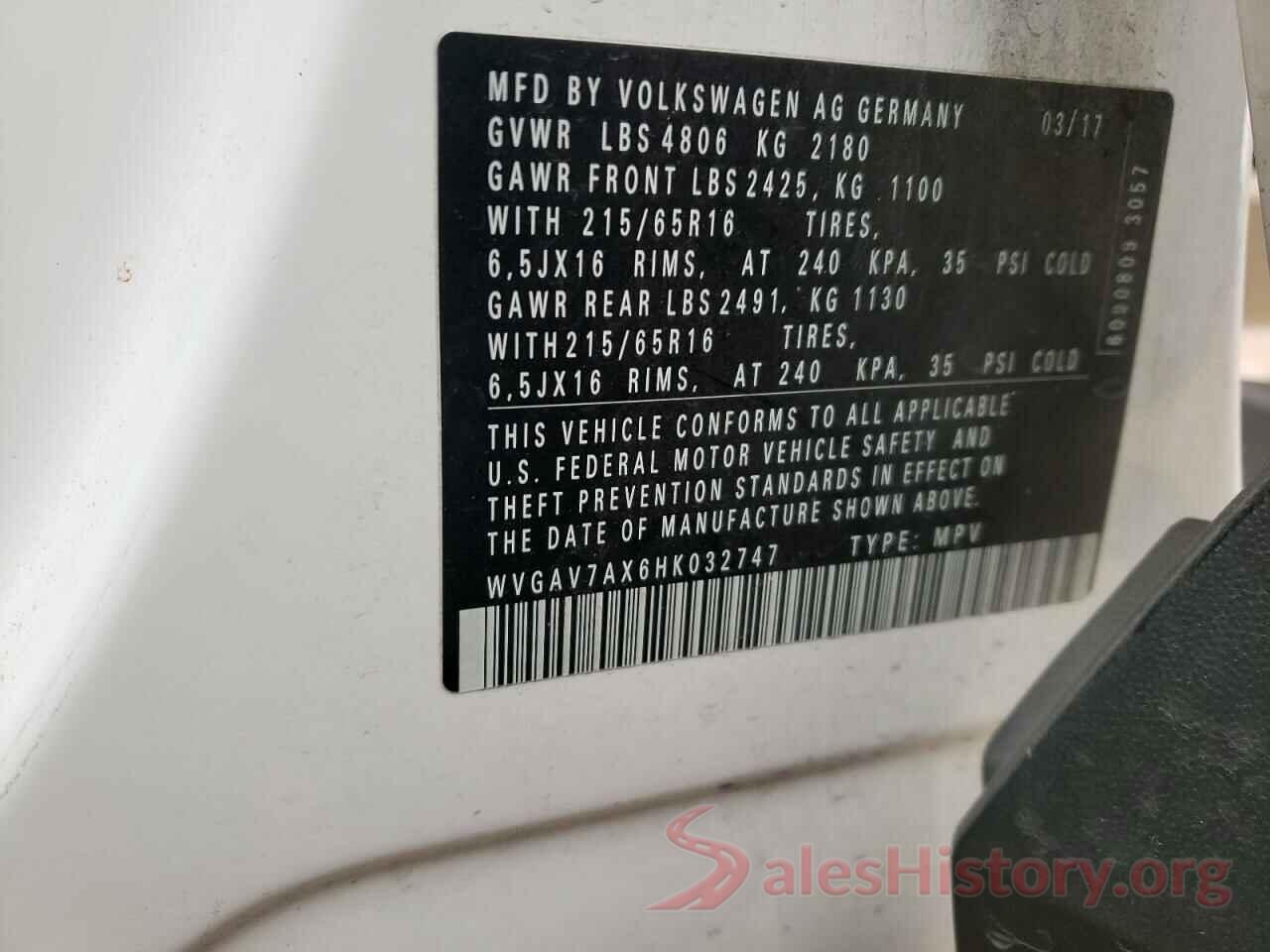 WVGAV7AX6HK032747 2017 VOLKSWAGEN TIGUAN